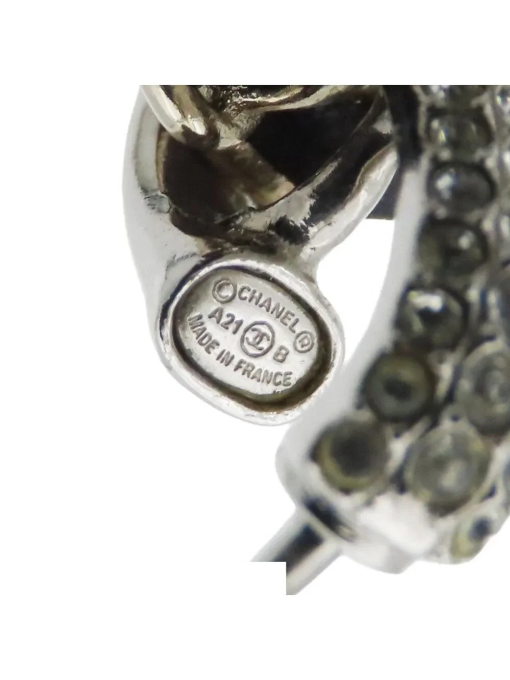 Chanel Earrings Silver Gold Metal Leather Rhinestone CC Logo Costume